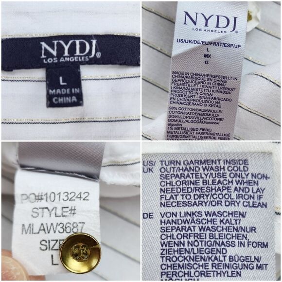 🔺️NYDJ White Pinstripe Button Popover Long Sleeve Top Large - Picture 11 of 14